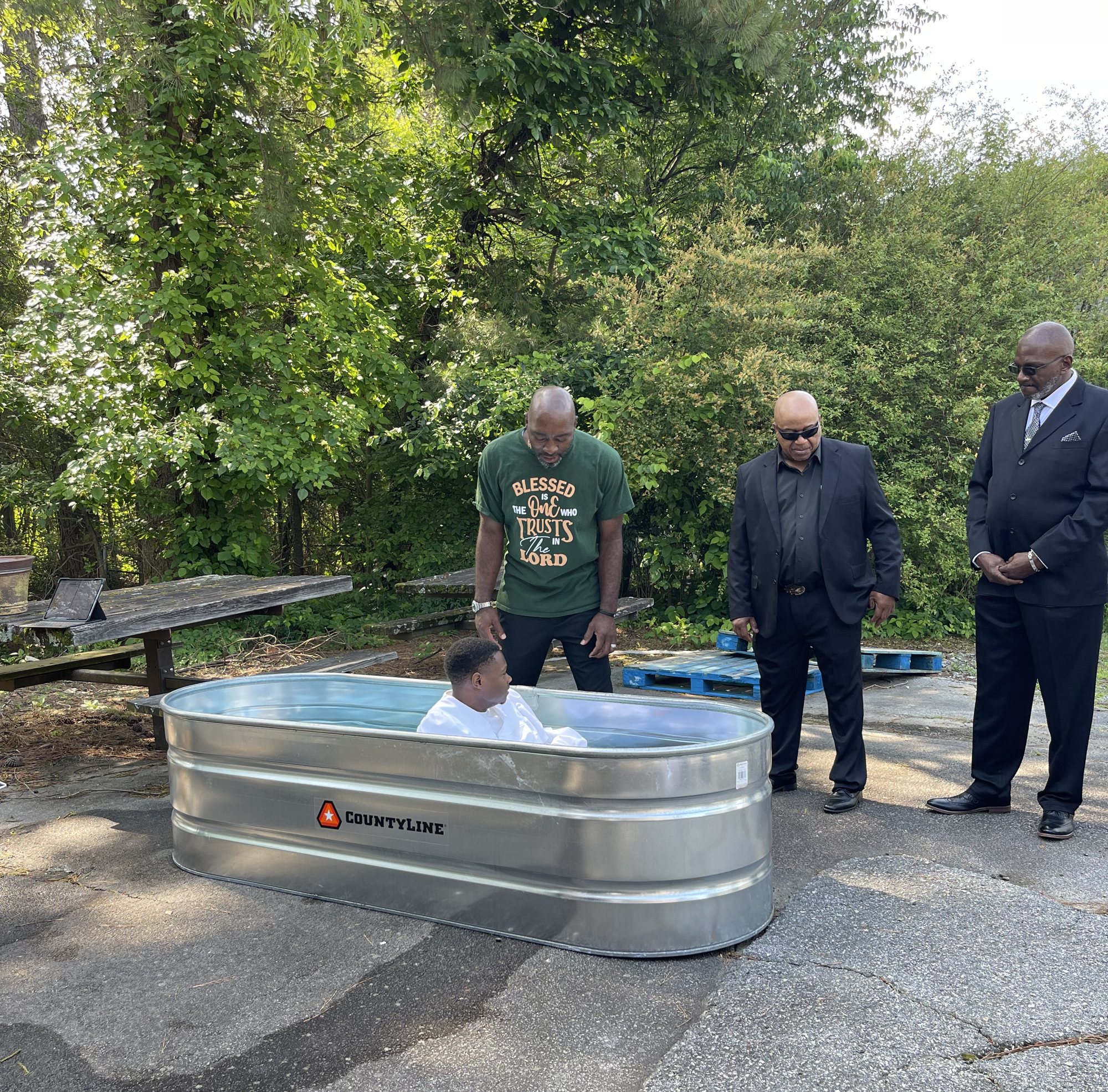 An outdoor baptism at Freedom Christian Center